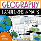 Landforms, Bodies of Water & Map Skills Worksheets - 2nd G