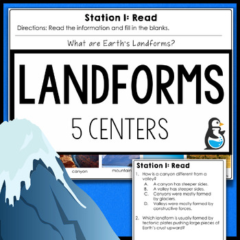 Preview of Landforms Science Centers | 3rd 4th Grade Reading Passage Vocabulary Clay Models
