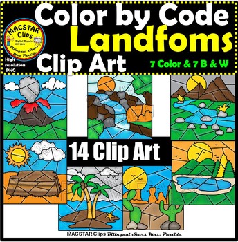 Preview of Landforms Color by Code Clip Art  ClipArt  images