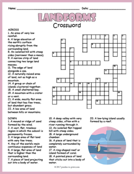 crossword puzzle landforms geography worksheet puzzles