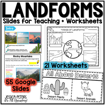 Preview of Landforms | Mountains Valleys Deserts Coasts Activities, Slides & Worksheets