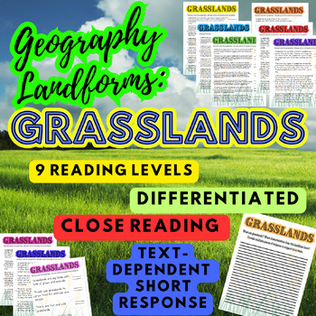 Preview of Landforms GRASSLANDS Geography Multi Level Close Reading Passage Short Response