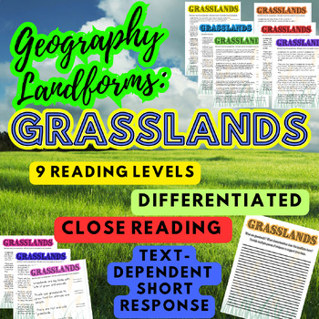 Landforms GRASSLANDS Geography Multi Level Close Reading Passage Short ...