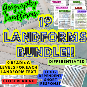 Preview of Landforms Geography Multi Level WHOLE UNIT Close Reading Write ELA June Summer