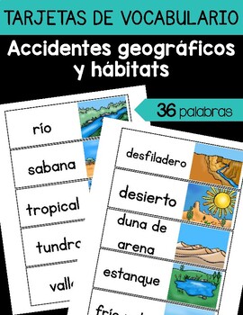 Preview of Landforms & Habitats / Accidentes geográficos y hábitats Vocabulary Cards