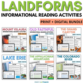 Preview of Landforms Informational Text Reading Activities - Nonfiction Articles - BUNDLE