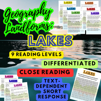 Preview of Landforms LAKES Geography Multi Level Close Reading Passage Short Response