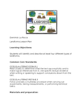 Preview of Landforms Lesson Plan for Autistic Population