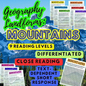 Preview of Landforms MOUNTAINS Geography Multi Level Close Reading Passage Short Response