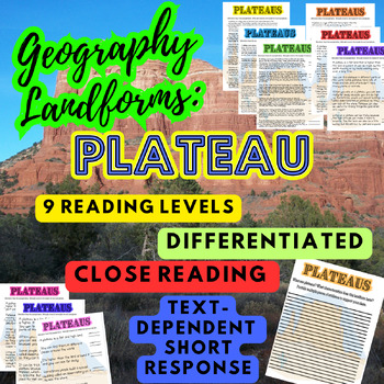 Landforms PLATEAUS Geography Multi Level Close Reading Passage Short ...