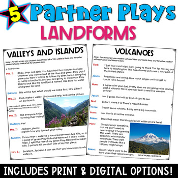 Preview of Landforms Partner Plays: 5 Scripts with a Comprehension Check Worksheet