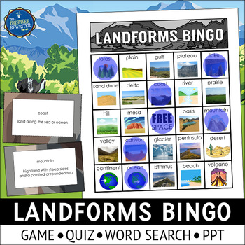 Preview of Landforms PowerPoint Bingo Game and Word Search