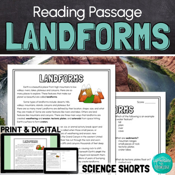 Preview of Landforms Reading Comprehension Passage PRINT and DIGITAL