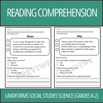 Preview of Landforms Reading Comprehension Passages and Questions (Grades K-2)