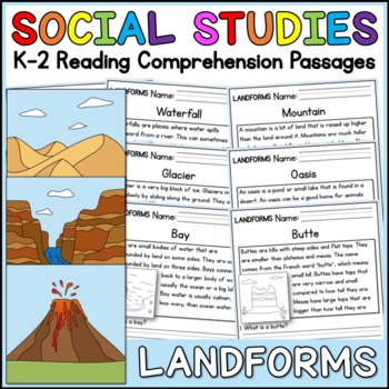 Preview of Landforms Social Studies Science Reading Comprehension Passages K-2