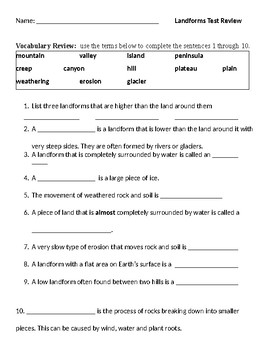 Landforms Test Prep/Review by Finnerty's Finds | TpT