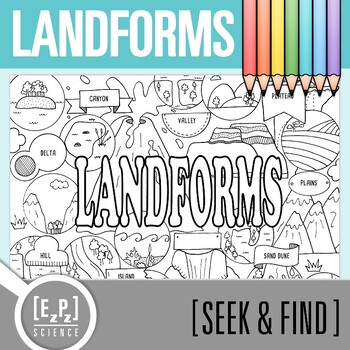 Preview of Landforms Vocabulary Search Activity | Seek and Find Science Doodle