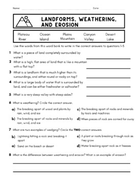 Landforms, Weathering, And Erosion Quiz By Mark Parella Education Creations