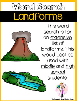 Preview of Landforms Word Search-Middle School/Highschool Version- *FREEBIE*