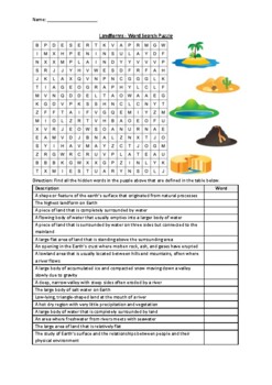 Preview of Landforms - Word Search Puzzle Worksheet Activity (Printable)