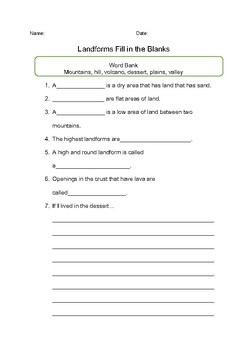 landforms worksheets for 5th grade