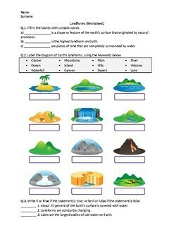 Preview of Landforms - Worksheet | Printable and Distance Learning