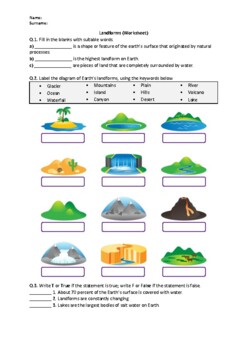Preview of Landforms - Worksheet | Easel Activity & Printable PDF