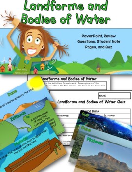 Preview of Landforms and Bodies of Water Complete Lesson Powerpoint, Notes, Quiz