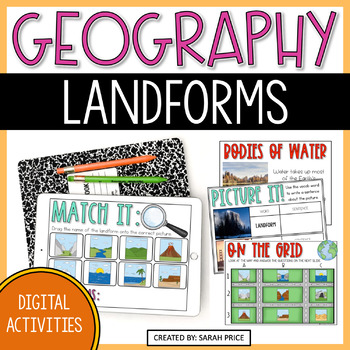 Preview of Landforms & Bodies of Water Digital Activities - 2nd & 3rd Grade Geography