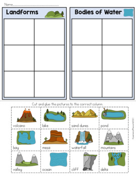 Preview of Landforms and Bodies of Water Sort