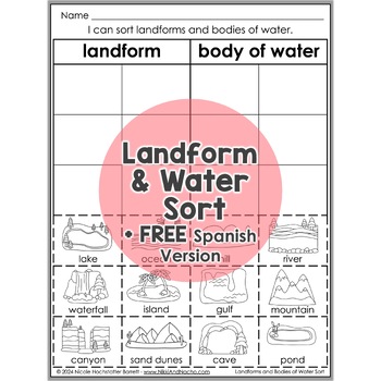 Preview of Landforms and Bodies of Water Sort Interactive Worksheet Activity + FREE Spanish