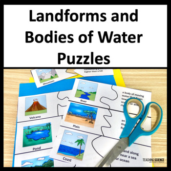 Preview of Landforms and Bodies of Water Sorting and Matching Puzzle Cards