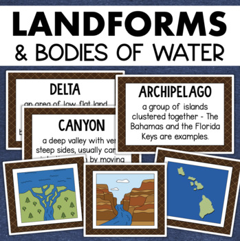 Preview of Landforms and Bodies of Water Posters Geography Skills Vocabulary Worksheet