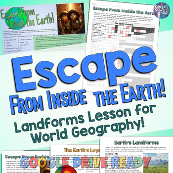 Preview of Landforms and Plate Tectonics Escape Room Activity Project & Geography Worksheet