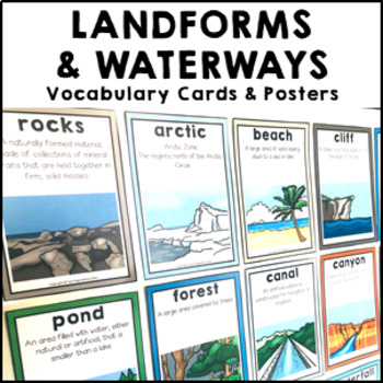 Preview of Landforms and Waterways Bodies of Water Vocabulary Cards and Posters
