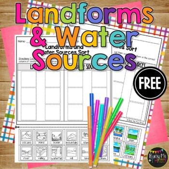 Preview of Landforms or Water Sources Sort Printable for Kindergarten or 1st Grade FREEBIE