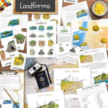 Preview of Landforms unit: learning activities for kids, classroom posters, and flashcards