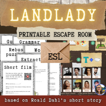 Preview of Landlady printable escape room ESL/EFL Upper-Intermediate Roald Dahl