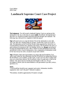 Preview of Landmark Supreme Court Case Project (Government, Business Law, Criminal Justice)