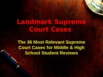 Preview of Landmark Supreme Court Case Summaries - 36 Most Significant Cases Middle  & High