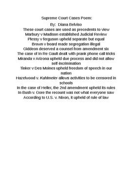 Preview of Landmark Supreme Court Cases Poem SS.7.C.3.12