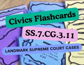 Preview of Landmark U.S. Supreme Court Cases (SS.7.CG.3.11) Flashcards