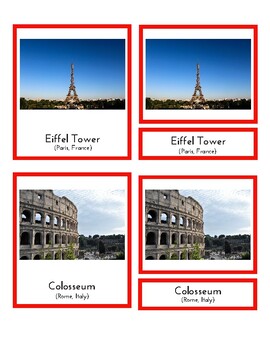 Preview of Landmarks in Europe (3 part Montessori cards)
