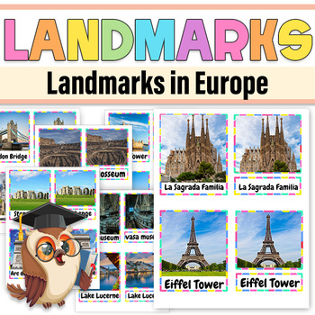 Preview of Landmarks in Europe 3 part Montessori cards | Landmarks in Europe