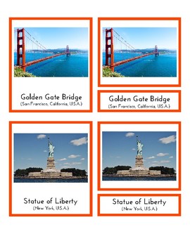 Preview of Landmarks in North America (3 Part Montessori Cards)