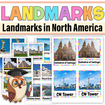 Preview of Landmarks in North America 3 part Montessori cards | Landmarks in North America