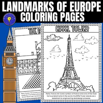 Preview of Landmarks of Europe Coloring Pages | Famous European Landmarks Posters