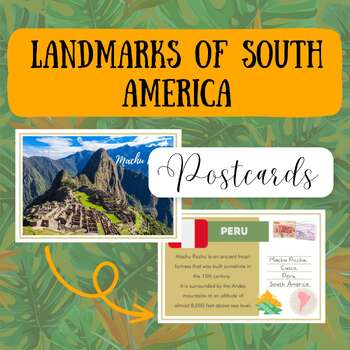 Preview of Landmarks of South America Postcards Flashcards Geography Social Studies