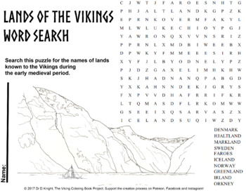 Preview of Lands of the Vikings word search