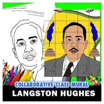 Preview of Langston Hughes Black History Art Class Group Mural Coloring Project Lesson